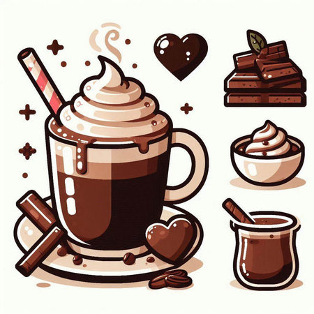Coffee and chocolate icon set. Vector illustration in cartoon style.のイラスト素材