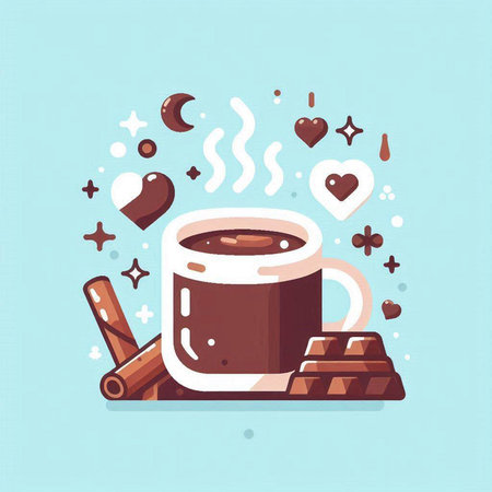 Coffee cup with chocolate and sweets. Vector illustration in flat styleのイラスト素材
