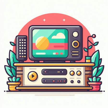 Home cinema flat color line icon. Home theater. Vector illustration.のイラスト素材