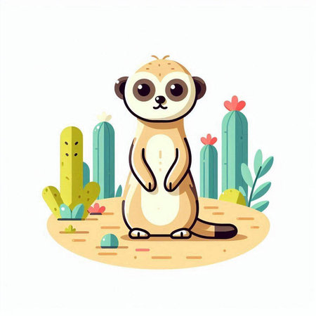 Cute meerkat sitting on the sand. Vector illustration.のイラスト素材