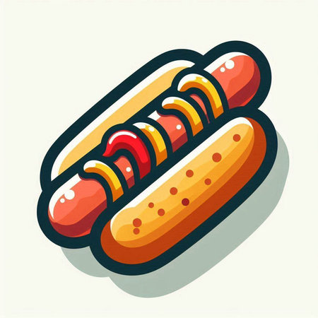 Hot dog icon. Vector illustration of a hot dog with sausage.のイラスト素材
