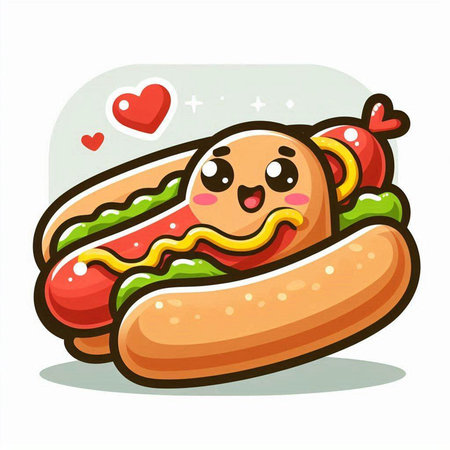 Hot dog with kawaii face. Vector cartoon character illustration.のイラスト素材