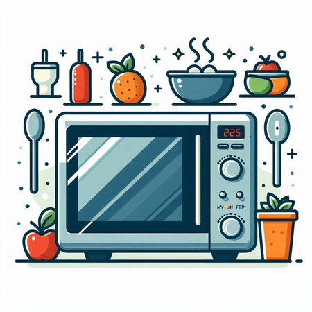 Kitchen equipment. Microwave oven. Vector illustration in flat style.のイラスト素材