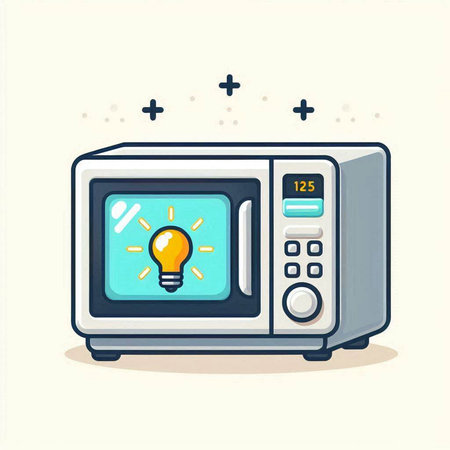 Microwave oven with lightbulb. Vector illustration in cartoon style.のイラスト素材