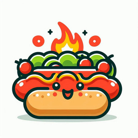 Hot dog with kawaii face, kawaii fast food vector illustrationのイラスト素材