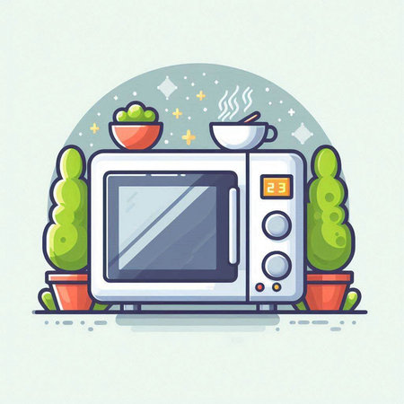 Microwave oven in flat style. Vector illustration. Kitchen appliances.のイラスト素材