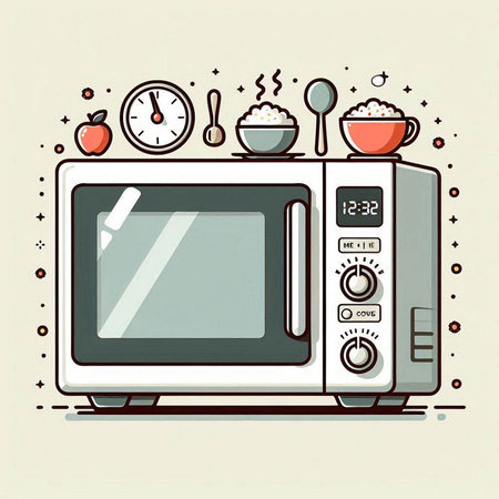 Microwave oven vector illustration in line art style. Kitchen utensils.のイラスト素材