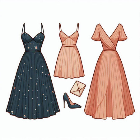 Dress set. Vector illustration of a set of women's dresses.のイラスト素材