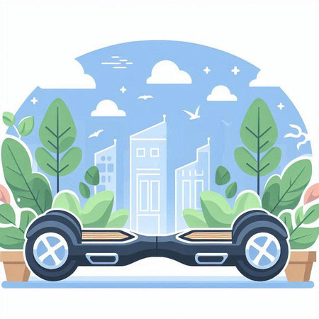 Modern self-balancing electric scooter in the city. Vector illustration.のイラスト素材