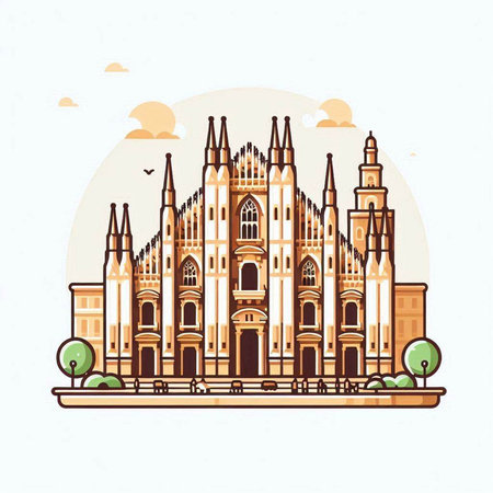 Milan Cathedral, Italy. Vector illustration in flat linear style.のイラスト素材