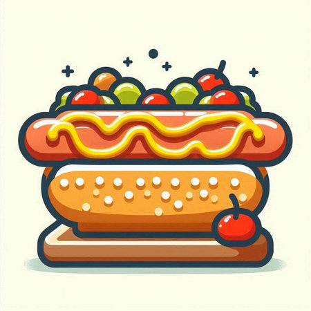 Hot dog fast food icon. Vector illustration in flat cartoon style.のイラスト素材