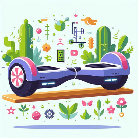 Modern self-balancing electric self-balancing scooter, flat vector illustration.のイラスト素材