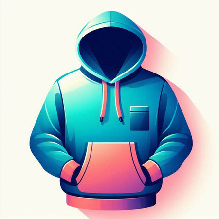 Illustration of a blue hoodie with a hood on a white backgroundのイラスト素材