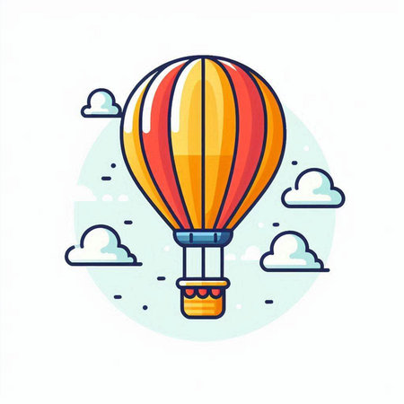 Hot air balloon flying in the sky. Vector illustration in flat styleのイラスト素材