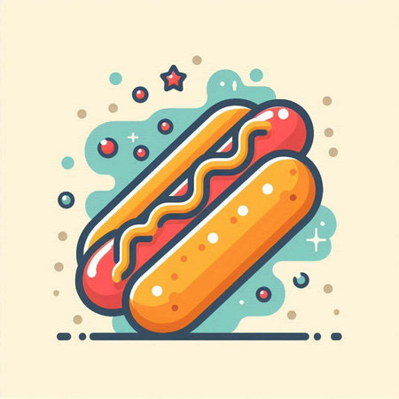 Hot dog vector icon. Fast food illustration. Hot dog icon.のイラスト素材