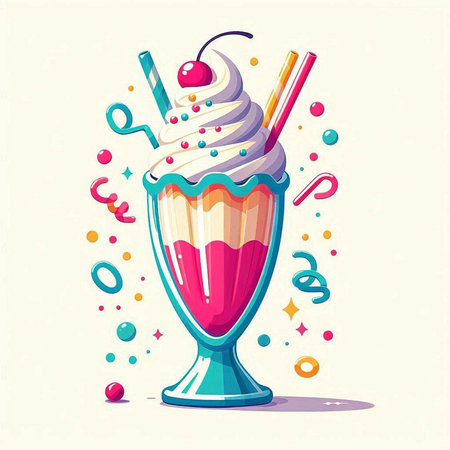 Vector illustration of a milkshake in a glass with a straw.のイラスト素材