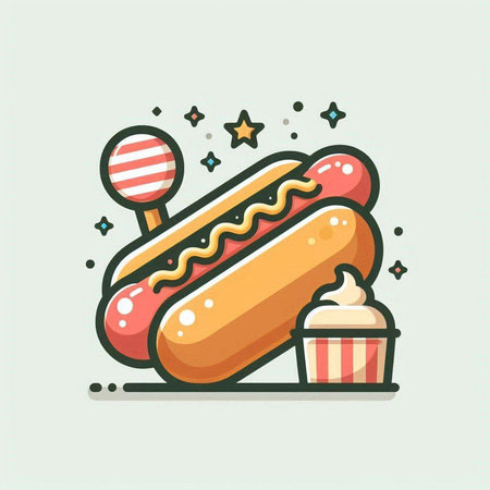 Hot dog vector icon. Fast food illustration. Vector hot dog icon.のイラスト素材