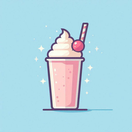 Strawberry milkshake with whipped cream. Vector illustration.のイラスト素材