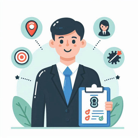 Businessman with checklist. Vector illustration in flat cartoon style on white background.のイラスト素材