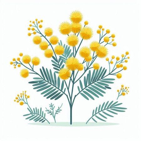 Mimosa flowers isolated on a white background. Vector illustration.のイラスト素材