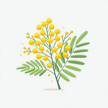 Mimosa flowers isolated on a white background. Vector illustration.のイラスト素材