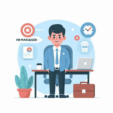 Businessman working at the office. Vector illustration in a flat styleのイラスト素材