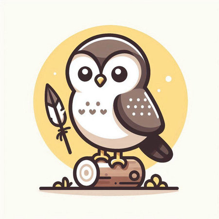 Vector illustration of a cute cartoon owl sitting on a log with an arrowのイラスト素材