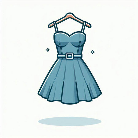 Blue dress on a hanger. Vector illustration in flat style.のイラスト素材