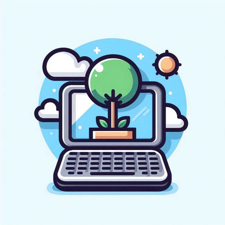 Laptop with tree on screen. Modern flat design vector illustration.のイラスト素材