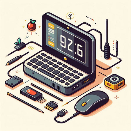 Laptop with electronic devices. Vector 3d isometric illustration.のイラスト素材
