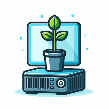 Plant in a pot and projector on white background. Vector illustration.のイラスト素材