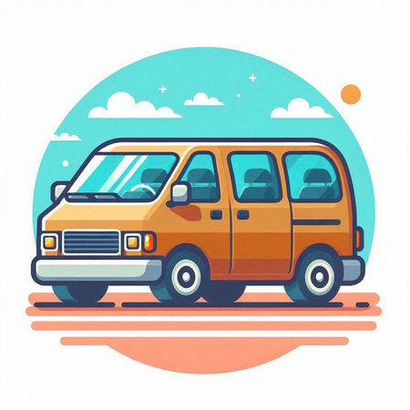 Vector illustration of retro van in flat design style on white background.のイラスト素材
