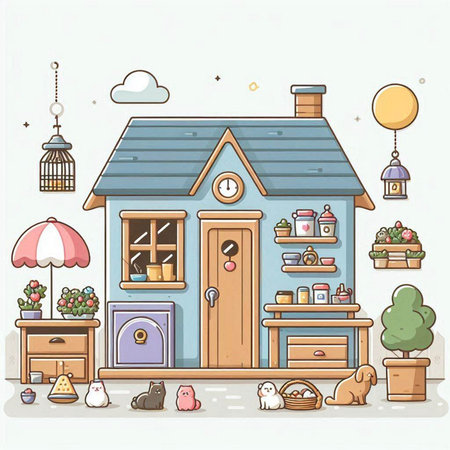 Vector illustration of a cute little house with furniture and toys on the floorのイラスト素材