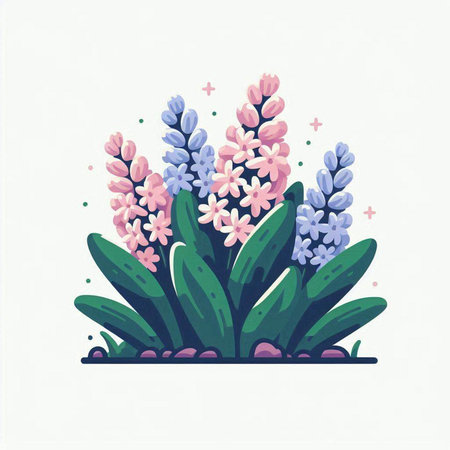 Vector illustration of hyacinth flowers in flat style. Floral background.のイラスト素材