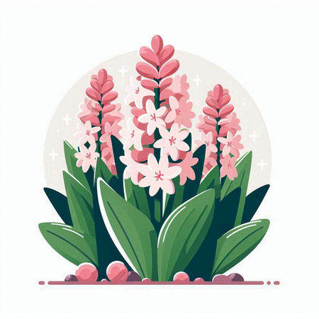 Pink hyacinth flowers in a flat style. Vector illustration.のイラスト素材