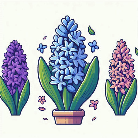 Vector illustration of hyacinths in a pot on a white backgroundのイラスト素材