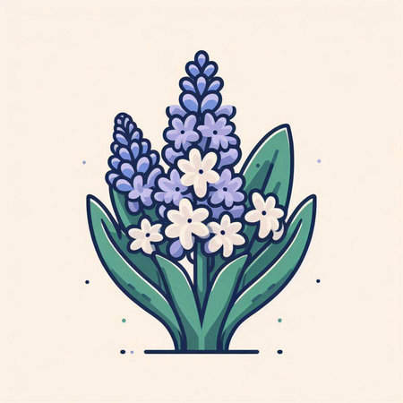 Vector illustration of blue hyacinth flowers in flat linear style.のイラスト素材