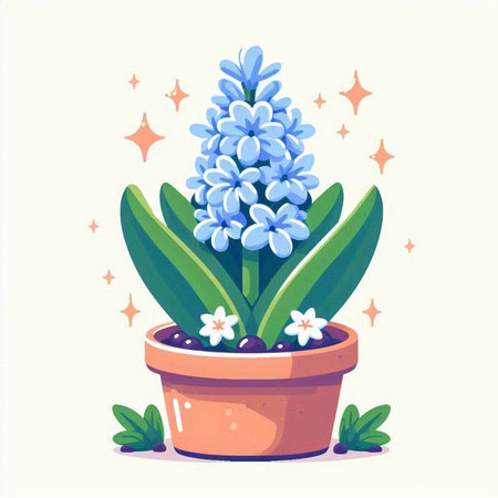 Blue hyacinth in a pot. Vector illustration in cartoon style.のイラスト素材