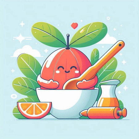 Cute cartoon pomelo fruit with ingredients for skincare.のイラスト素材