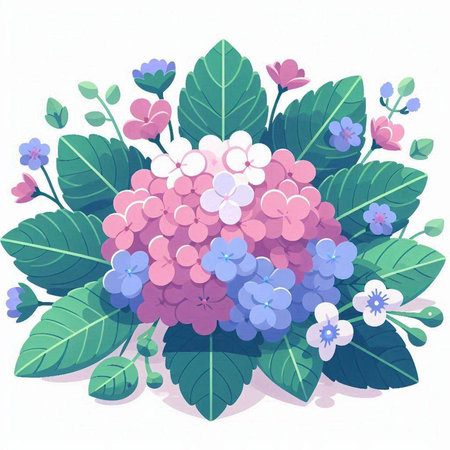 Illustration of a bouquet of pink hydrangea flowersのイラスト素材