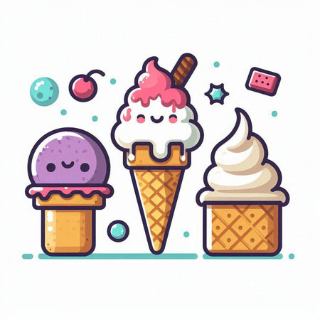 Ice cream icon set. Cute cartoon ice cream vector illustration.のイラスト素材