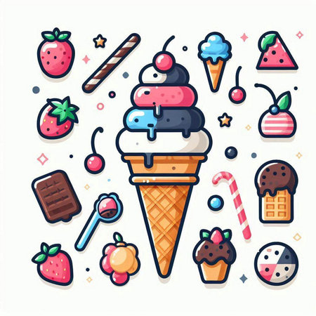 Ice cream icon set in flat style. Vector illustration on white background.のイラスト素材