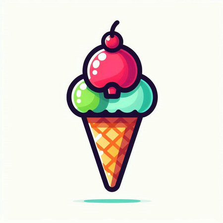 Ice cream icon. Vector illustration of ice cream in waffle cone.のイラスト素材
