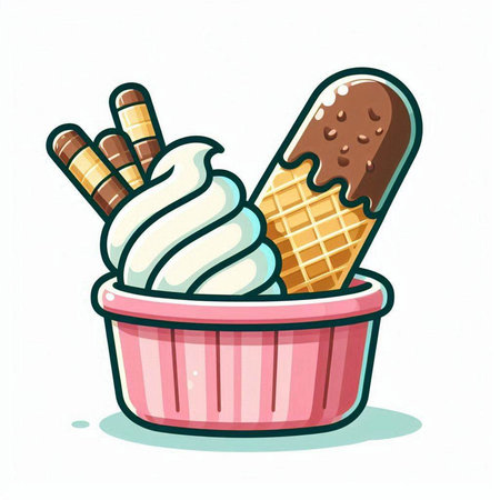Ice cream in a bowl on a white background. Vector illustration.のイラスト素材