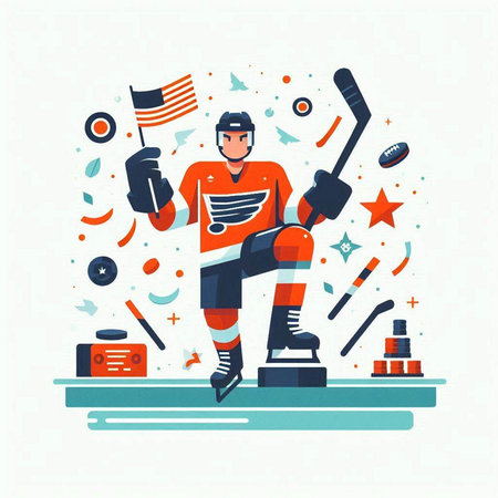 Hockey player on ice. Vector illustration in flat cartoon style.のイラスト素材