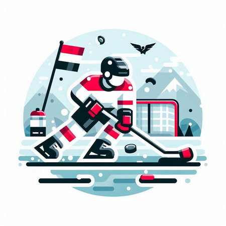 Ice hockey player on the ice. Vector illustration in flat style.のイラスト素材
