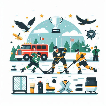 Ice hockey. Vector illustration in flat style. The concept of sports.のイラスト素材