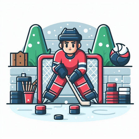 Hockey player. Vector illustration in cartoon style. Winter sport.のイラスト素材