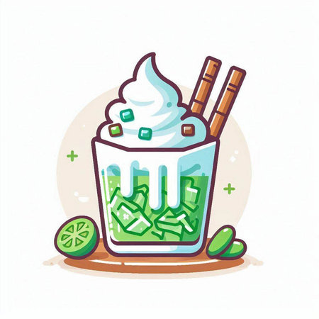Illustration of a glass with ice cream and chinese chopsticksのイラスト素材