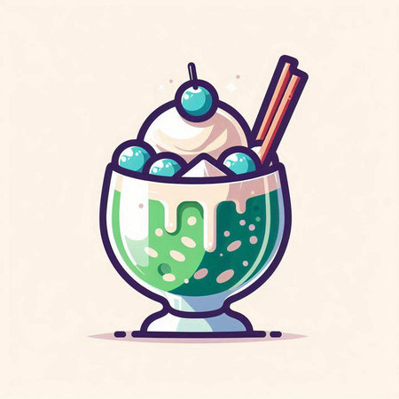 Vector illustration of ice cream in a glass cup with whipped cream and cherry.のイラスト素材